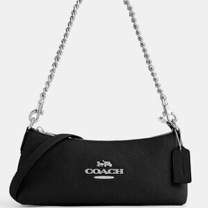 NWT COACH Charlotte Silver Chain Black Pebbled Leather Crossbody Shoulder Bag